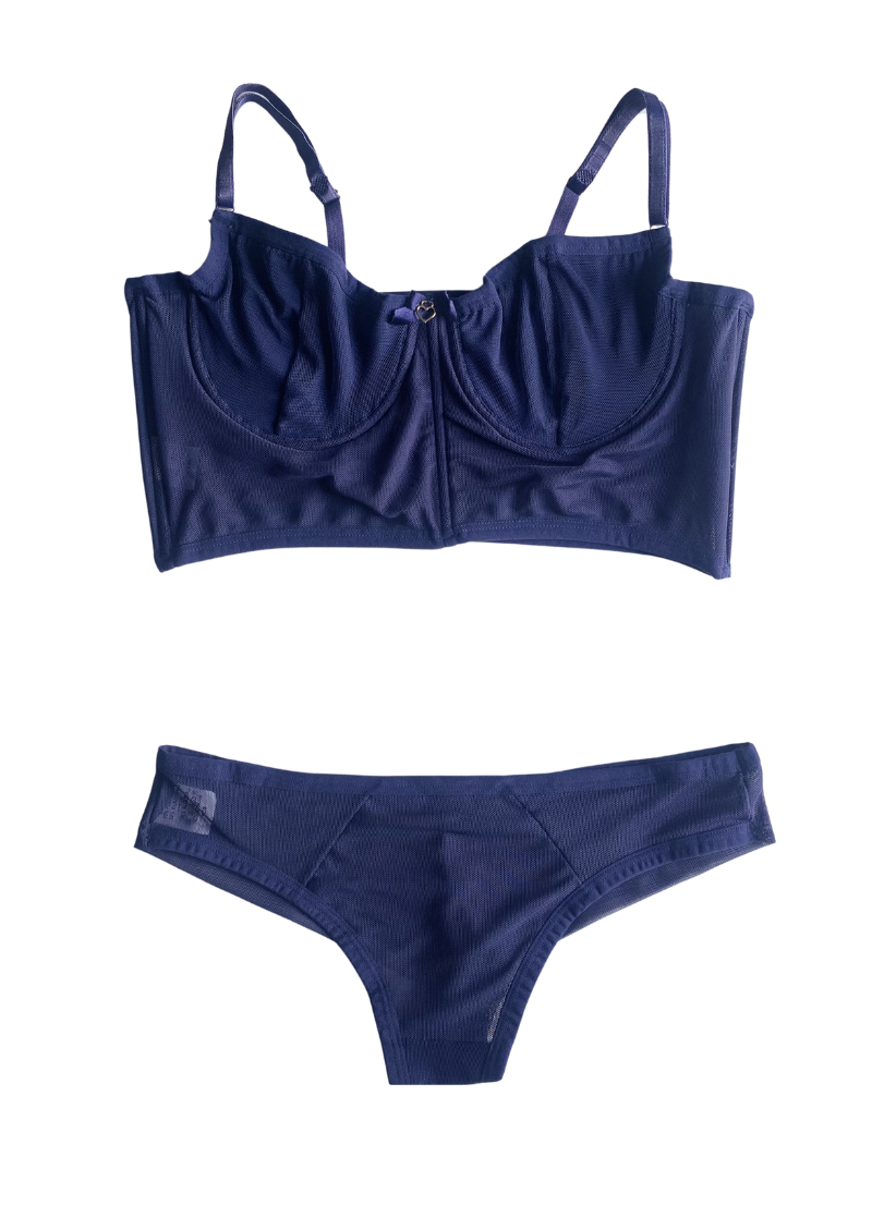 Conjunto Sem Bojo em Tule - Azul Marinho