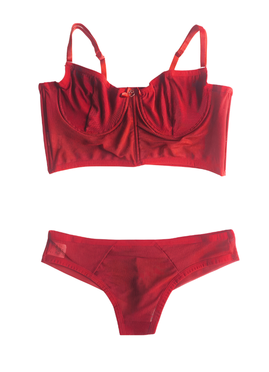 Conjunto Sem Bojo em Tule - Vermelho