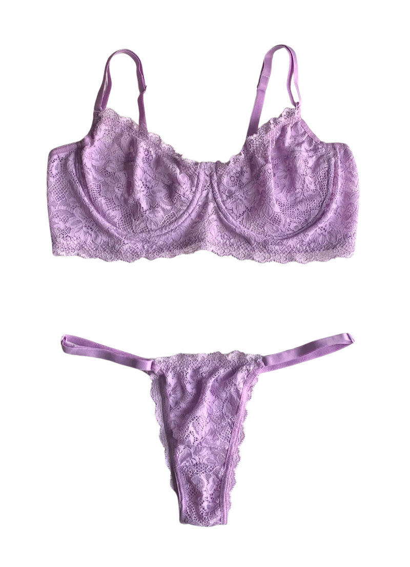 Conjunto Sem Bojo em Renda - Lilás